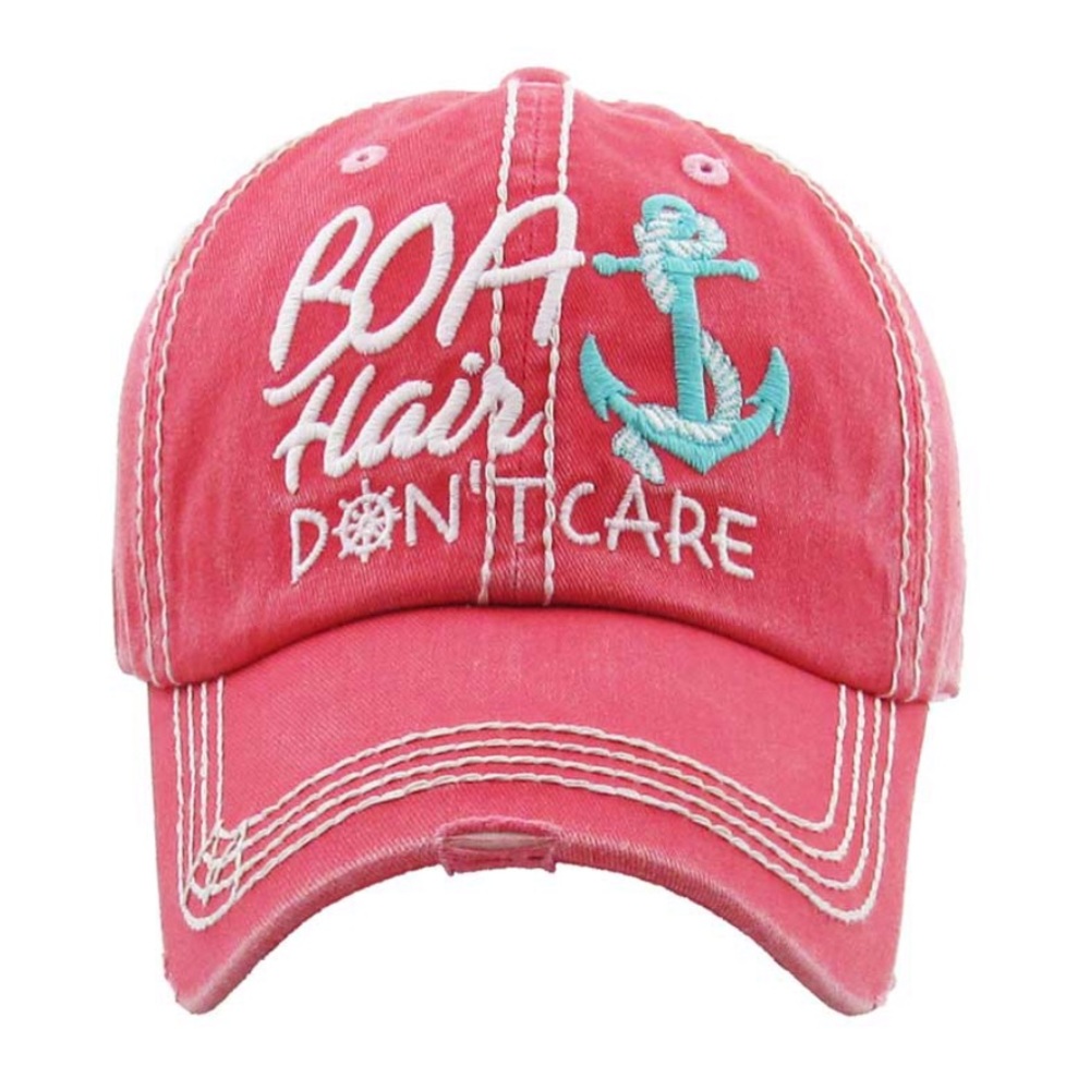 “BOAT HAIR DON'T CARE" Vintage Style Distressed Ball Cap